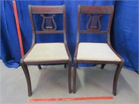 2 vintage mahogany harp back chairs