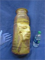 nice larger "face" pottery vase - 16in tall