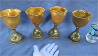 4 nice handmade pottery 8in goblets (wine - water)