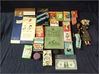 Lot of vintage kids card games yo-yos and 1973