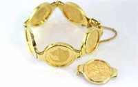18ct gold bracelet with 6 gold coins