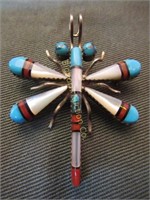 Native American Dragon Fly Pin/Pendant Multi Stone
