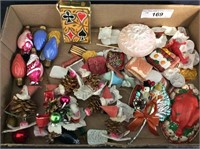 Antique Christmas ornaments and plastic toy food
