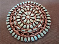 Native American Pin Sterling Silver & Turquoise
