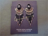 Native American Earrings Sterling  Silver & Black