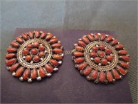 Native American Earrings Coral & Sterling Silver