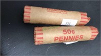 Two rolls of wheat pennies, (954)