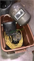 Tote with lid, power cords, router, two welding