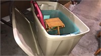Two totes with lids plus a folding stool, (793)