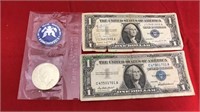 1971 Eisenhower silver dollar, 2-1957 silver