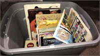 Tote with lid with adult magazines comics and