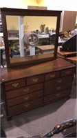 Cherry 6 drawer dresser with mirror, brass