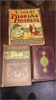 Three antique books, the pilgrims progress,