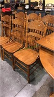Set of six Oak pressed back chairs, (953)