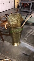 Large brass umbrella holder with three canes and