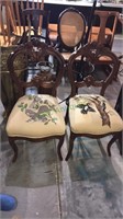 Pair of Victorian walnut side chairs with needle