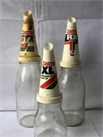 3 x genuine oil genuine oil bottles & Castrol tops