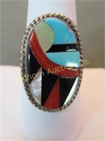 Native American Ring Size 9 Multi Stone & Sterling