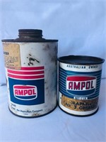Ampol 1 lb grease tin & quart oil tin