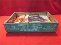 Vintage Wood 7 Up Crate w/ Books: