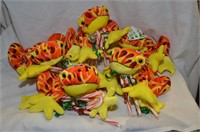 LOT OF FIVE BRIGHTLY COLOURED STUFFED FROGS