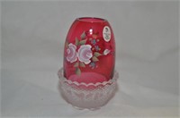 FENTON CRANBERRY & CLEAR SIGNED FAIRY LIGHT