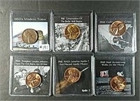 Group of 6 Lincoln Cents in 2x2 Displays