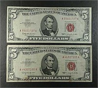 2  1963  $5 LT Red Seal notes