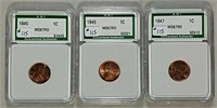1945, 46 & 47  Lincoln Cents  MS RD