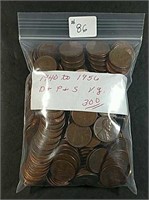 Bag of 300  Lincoln Cents  1940 thru 1956  VG