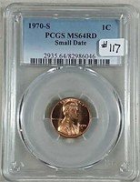 1970-S  "Small date" Lincoln Cent  PCGS  MS-64 RD