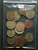 15 Foreign coins   150  Euro's & 1 penny