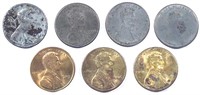 7 Piece Lincoln Planchet Plating Errors.