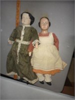3 Molded Head Folk Art Doll Hand Painted Faces, Fa