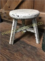 White chippy paint wooden milking stool