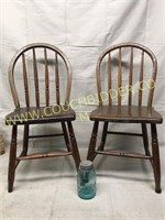 Pair of bow back antique wood chairs
