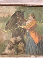 Very old painting on canvas-English girl & horse