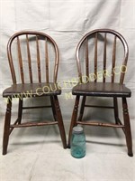 Pair of bow back antique wood chairs