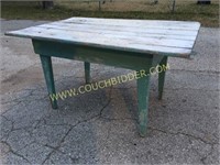 Primitive 3 board top turquoise paint farm table