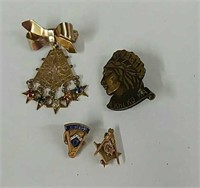 Pins (4) Masonic, Eastern Star, A Khi Ko Ka Pin
