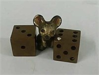 Brass dice and mouse figure
