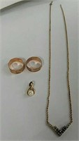 14K Gold Necklace w/ Diamonds, Pendant, Rings