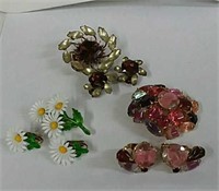 Brooch and Earrings Sets (3), no marks