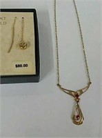 10K Gold Lavalier Necklace, 14K Heart Pin