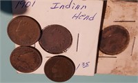 Indian Head Pennies (5)1900, 1901, 1902, 1903,1907