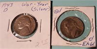 1943 D & P Silver Nickels (2 coins in this lot)