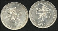 1968 Mexico Olympic Coins (2)  0.720 Silver