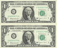 Crisp $1 Bills Consecutive Serial Numbers -2