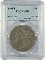 Rare Certified Mid Grade 1893-S Morgan Dollar.