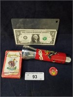 Vintage lot of collectible toys. Flashlight card